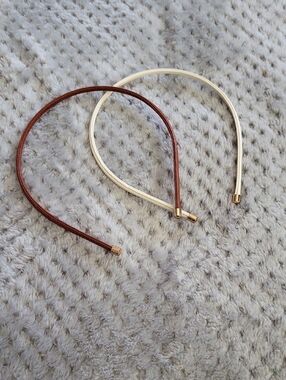 Nwot Nordstrom Leather Gold-Tip Headbands in Brown and Cream